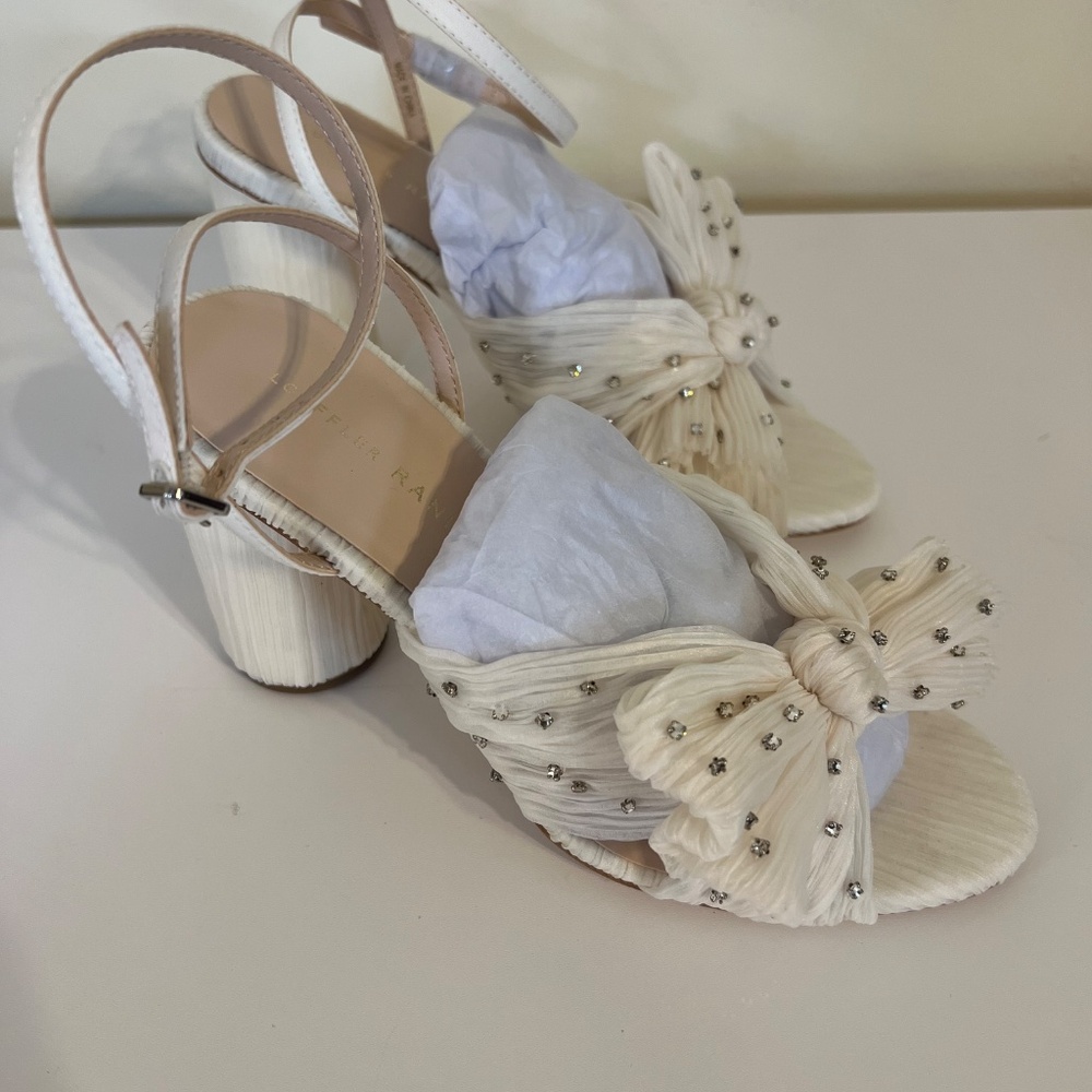 New in Box Loeffler Randall Camellia Pleated Bow Heel in Cream Rhinestones (6) - Picture 7 of 9